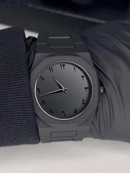 Arabic Aura Men’s Black Steel Watch